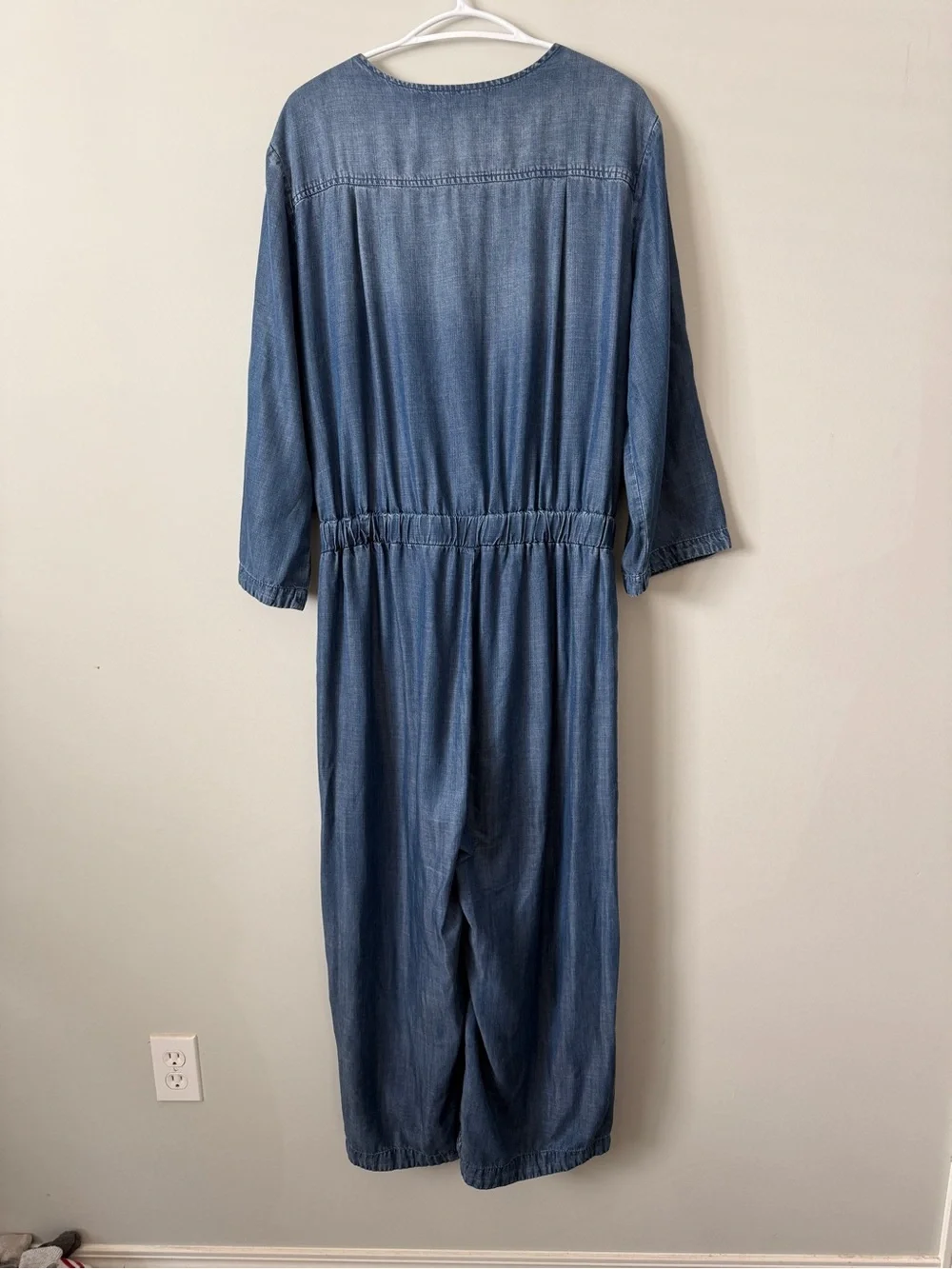 Anthropologie Cloth & Stone Chambray Tencel Jumpsuit XL Coastal Summer Wide Leg - Picture 4 of 5